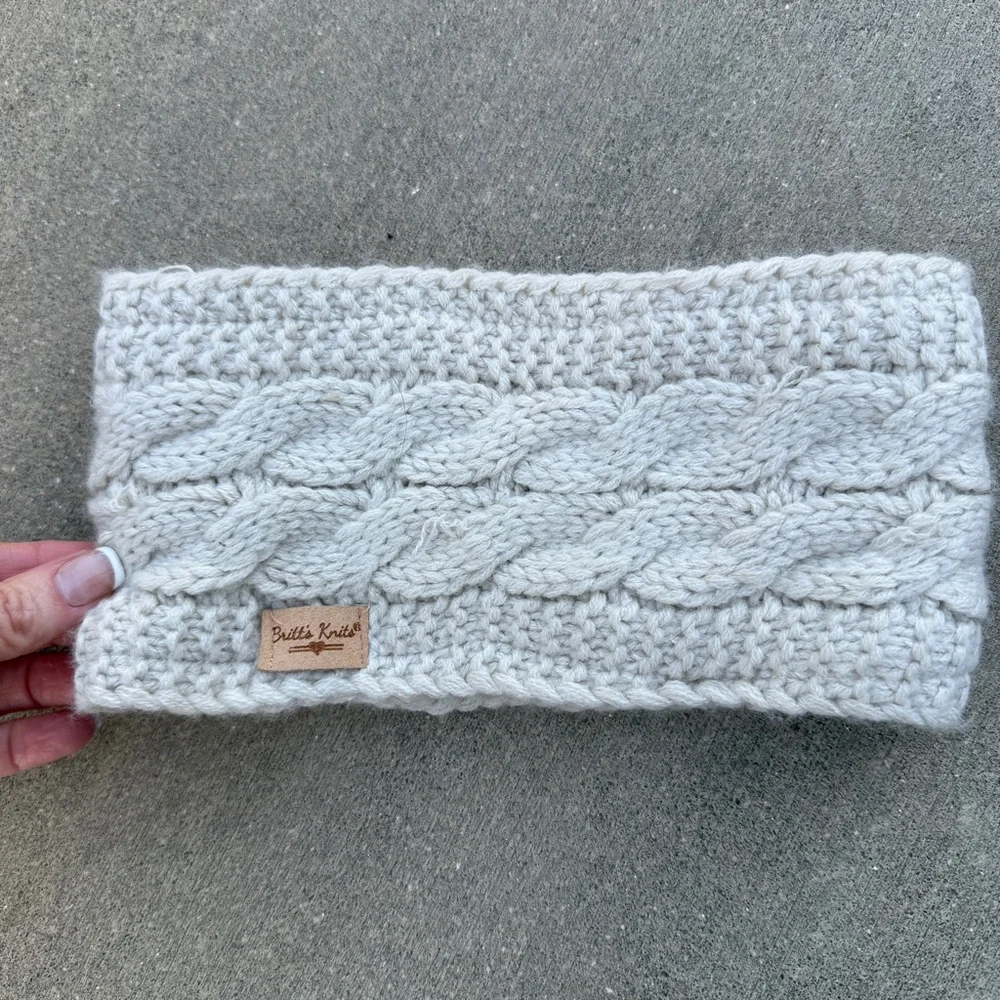 Cable Knit Ski Headband Ear Warmer Cream Fleece Lining BRITT’S KNITS